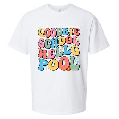 Goodbye School Hello Pool Summer Groovy Last Day Of School Sueded Cloud Jersey T-Shirt