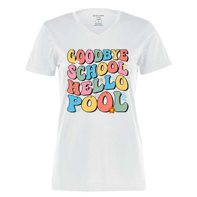 Goodbye School Hello Pool Summer Groovy Last Day Of School Women's Momentum V-Neck T-Shirt