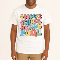 Goodbye School Hello Pool Summer Groovy Last Day Of School Tall T-Shirt