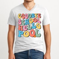 Goodbye School Hello Pool Summer Groovy Last Day Of School V-Neck T-Shirt