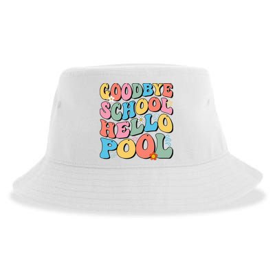 Goodbye School Hello Pool Summer Groovy Last Day Of School Sustainable Bucket Hat