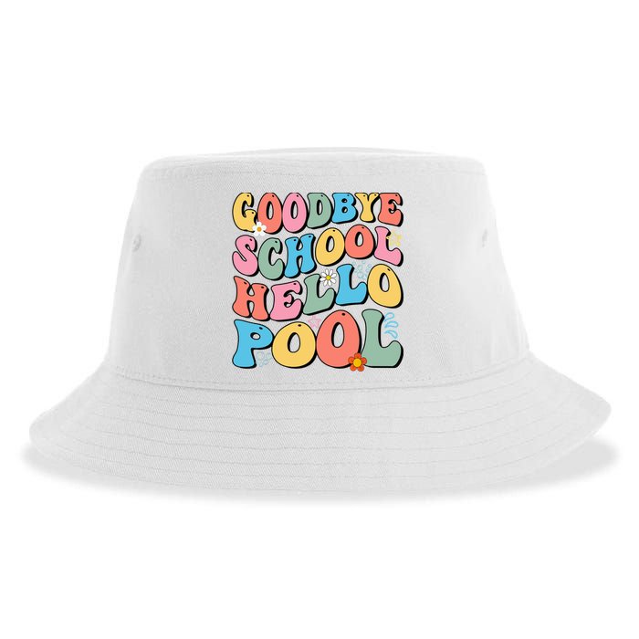 Goodbye School Hello Pool Summer Groovy Last Day Of School Sustainable Bucket Hat