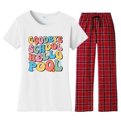 Goodbye School Hello Pool Summer Groovy Last Day Of School Women's Flannel Pajama Set