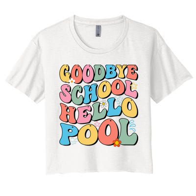 Goodbye School Hello Pool Summer Groovy Last Day Of School Crop Top
