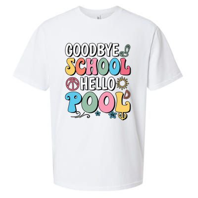 Goodbye School Hello Pool Summer Groovy Last Day Of School Sueded Cloud Jersey T-Shirt