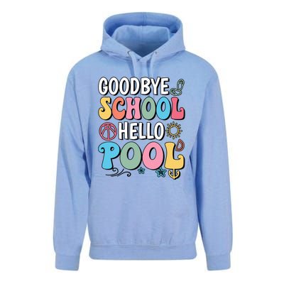 Goodbye School Hello Pool Summer Groovy Last Day Of School Unisex Surf Hoodie