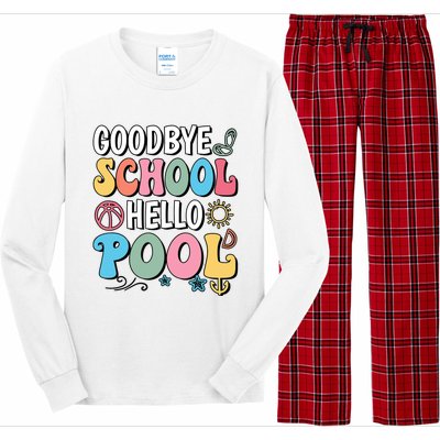 Goodbye School Hello Pool Summer Groovy Last Day Of School Long Sleeve Pajama Set