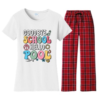 Goodbye School Hello Pool Summer Groovy Last Day Of School Women's Flannel Pajama Set