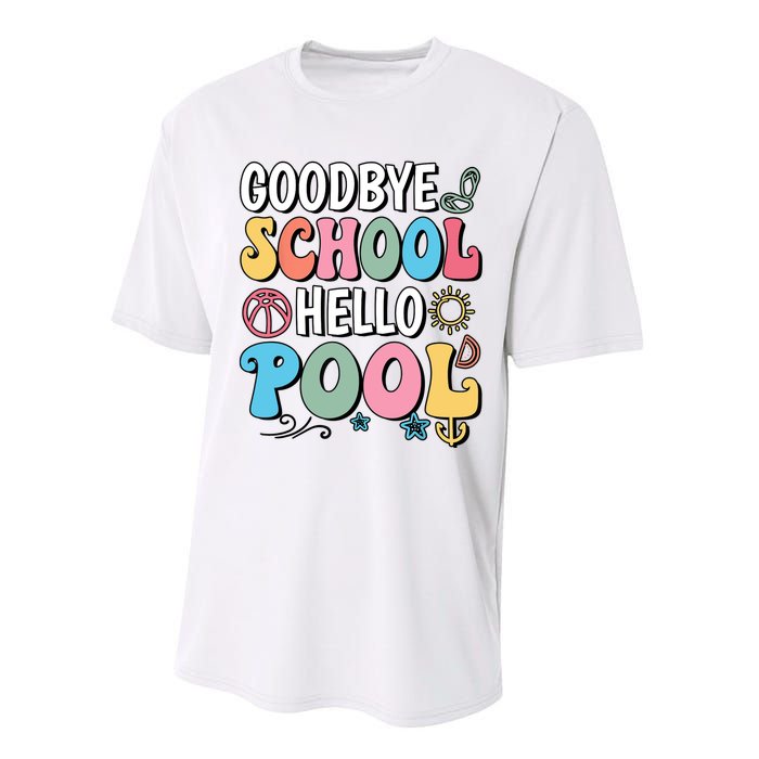 Goodbye School Hello Pool Summer Groovy Last Day Of School Performance Sprint T-Shirt