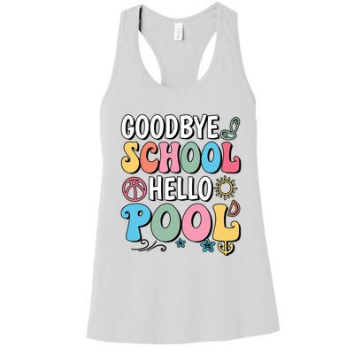 Goodbye School Hello Pool Summer Groovy Last Day Of School Women's Racerback Tank