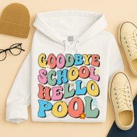 Goodbye School Hello Pool Summer Groovy Last Day Of School Hoodie