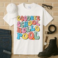Goodbye School Hello Pool Summer Groovy Last Day Of School Tall T-Shirt