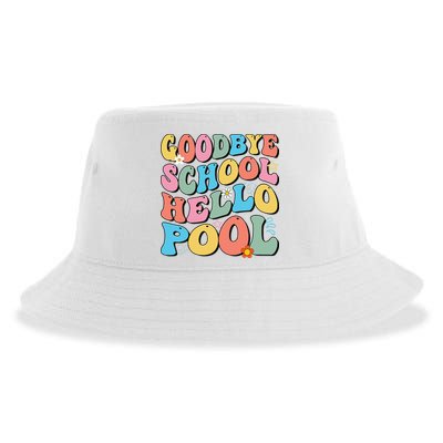 Goodbye School Hello Pool Summer Groovy Last Day Of School Sustainable Bucket Hat