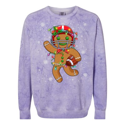 Gingerbread Santa Hat Playing Football Christmas Tree Lights Colorblast Crewneck Sweatshirt