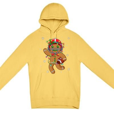 Gingerbread Santa Hat Playing Football Christmas Tree Lights Premium Pullover Hoodie