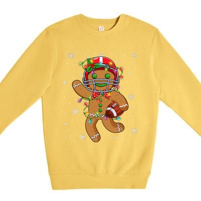 Gingerbread Santa Hat Playing Football Christmas Tree Lights Premium Crewneck Sweatshirt