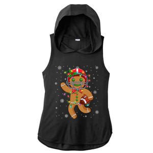 Gingerbread Santa Hat Playing Football Christmas Tree Lights Ladies PosiCharge Tri-Blend Wicking Draft Hoodie Tank