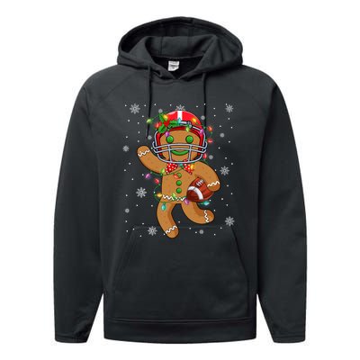 Gingerbread Santa Hat Playing Football Christmas Tree Lights Performance Fleece Hoodie