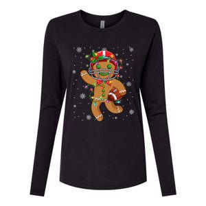 Gingerbread Santa Hat Playing Football Christmas Tree Lights Womens Cotton Relaxed Long Sleeve T-Shirt