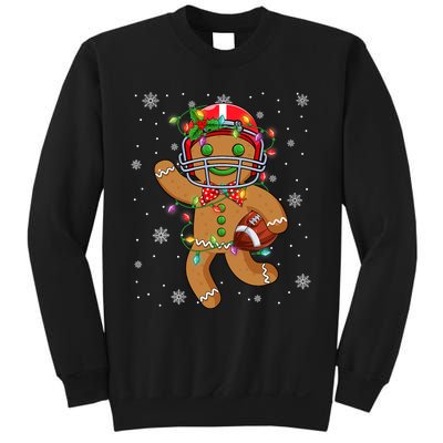 Gingerbread Santa Hat Playing Football Christmas Tree Lights Sweatshirt