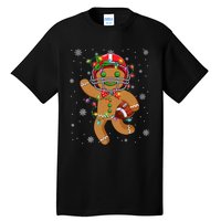 Gingerbread Santa Hat Playing Football Christmas Tree Lights Tall T-Shirt