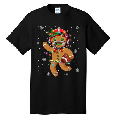 Gingerbread Santa Hat Playing Football Christmas Tree Lights Tall T-Shirt