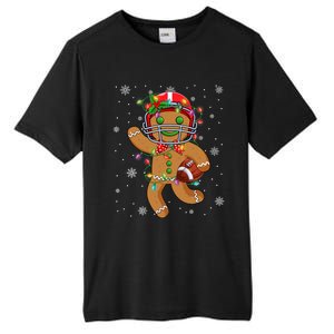 Gingerbread Santa Hat Playing Football Christmas Tree Lights Tall Fusion ChromaSoft Performance T-Shirt