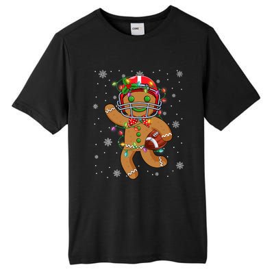 Gingerbread Santa Hat Playing Football Christmas Tree Lights Tall Fusion ChromaSoft Performance T-Shirt