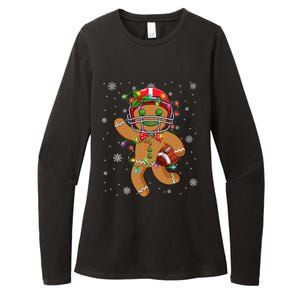 Gingerbread Santa Hat Playing Football Christmas Tree Lights Womens CVC Long Sleeve Shirt