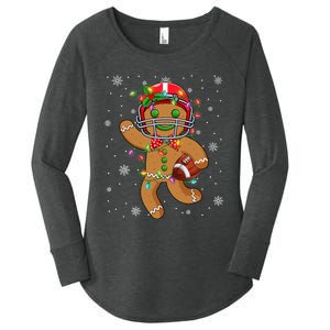 Gingerbread Santa Hat Playing Football Christmas Tree Lights Women's Perfect Tri Tunic Long Sleeve Shirt