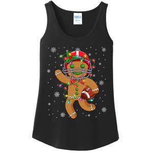 Gingerbread Santa Hat Playing Football Christmas Tree Lights Ladies Essential Tank