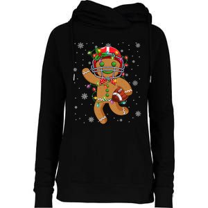 Gingerbread Santa Hat Playing Football Christmas Tree Lights Womens Funnel Neck Pullover Hood