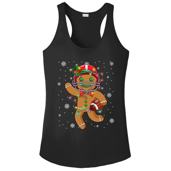 Gingerbread Santa Hat Playing Football Christmas Tree Lights Ladies PosiCharge Competitor Racerback Tank