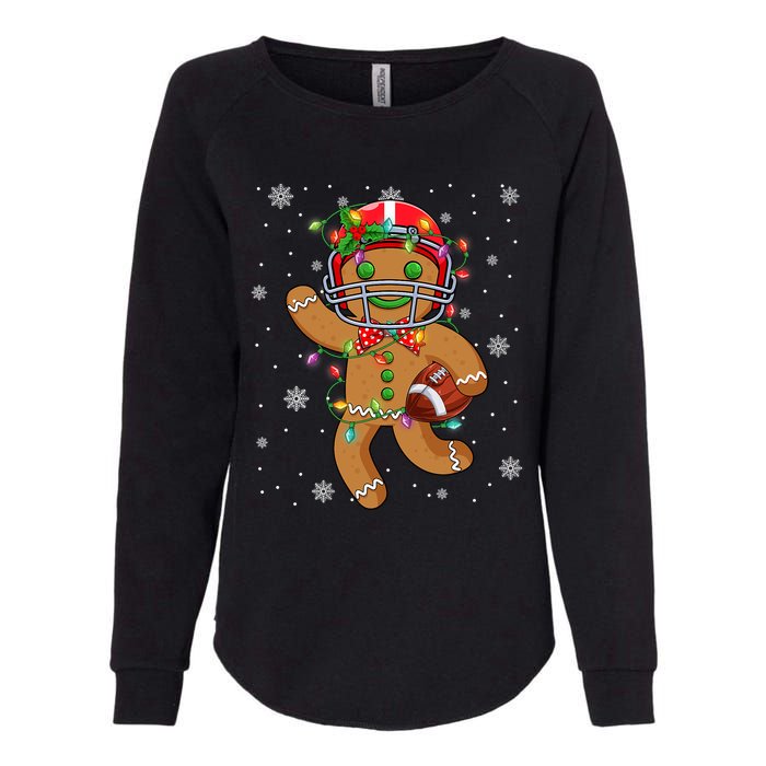 Gingerbread Santa Hat Playing Football Christmas Tree Lights Womens California Wash Sweatshirt