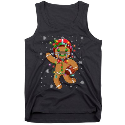 Gingerbread Santa Hat Playing Football Christmas Tree Lights Tank Top