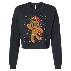 Gingerbread Santa Hat Playing Football Christmas Tree Lights Cropped Pullover Crew