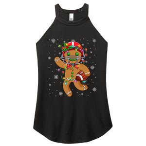 Gingerbread Santa Hat Playing Football Christmas Tree Lights Women's Perfect Tri Rocker Tank