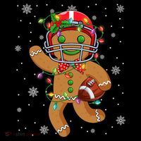 Gingerbread Santa Hat Playing Football Christmas Tree Lights Kids T-Shirt