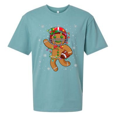 Gingerbread Santa Hat Playing Football Christmas Tree Lights Sueded Cloud Jersey T-Shirt