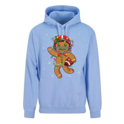 Gingerbread Santa Hat Playing Football Christmas Tree Lights Unisex Surf Hoodie