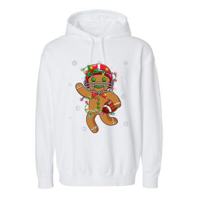 Gingerbread Santa Hat Playing Football Christmas Tree Lights Garment-Dyed Fleece Hoodie