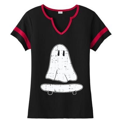 Ghost Skater Halloween Costume Spirit Ghoul SkateboardIng Great Gift Ladies Halftime Notch Neck Tee