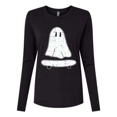 Ghost Skater Halloween Costume Spirit Ghoul SkateboardIng Great Gift Womens Cotton Relaxed Long Sleeve T-Shirt