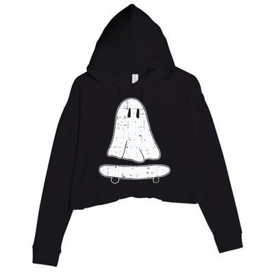 Ghost Skater Halloween Costume Spirit Ghoul SkateboardIng Great Gift Crop Fleece Hoodie