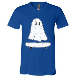 Ghost Skater Halloween Costume Spirit Ghoul SkateboardIng Great Gift V-Neck T-Shirt