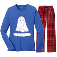 Ghost Skater Halloween Costume Spirit Ghoul SkateboardIng Great Gift Women's Long Sleeve Flannel Pajama Set 