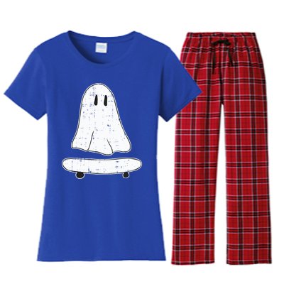 Ghost Skater Halloween Costume Spirit Ghoul SkateboardIng Great Gift Women's Flannel Pajama Set