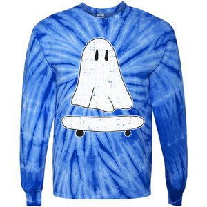 Ghost Skater Halloween Costume Spirit Ghoul SkateboardIng Great Gift Tie-Dye Long Sleeve Shirt