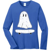 Ghost Skater Halloween Costume Spirit Ghoul SkateboardIng Great Gift Ladies Long Sleeve Shirt