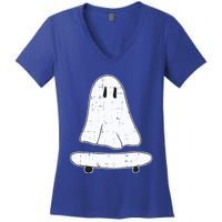 Ghost Skater Halloween Costume Spirit Ghoul SkateboardIng Great Gift Women's V-Neck T-Shirt